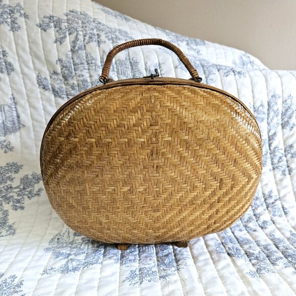 Vintage Rattan And Bamboo Handbag - Picture 2 of 7